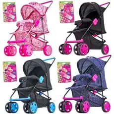 Carrinho De Boneca Milano Infantil Grande Rosa P/ Bebê Reborn + Mamadeira - Brinquedos Para Menina