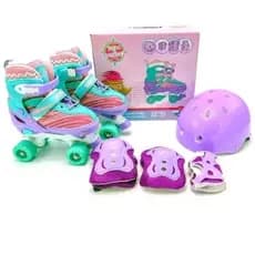 Patins Infantil 4 Rodas Quad  Verde Rosa Ajustavel  C/ Kit Proteção