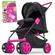 Carrinho de Boneca Bebê Reborn Luxo Preto com Mamadeira - Brinquedo Para Meninas