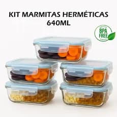 Kit 1 a 5 Potes Vidro Hermetico 640ml Marmita Armazenamento Mantimento Organizador Tampa 4 Travas