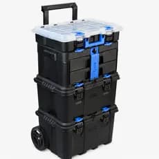 Kit Caixas De Ferramentas Com Rodas Grande Profissional Maleta Organizadora + Divisorias Resistente Preto