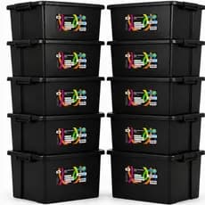 Kit 5/10 Caixas Organizadoras 30L 56L Com Tampa e Trava Grande Alta Multiuso Cesto Preto Brinquedos