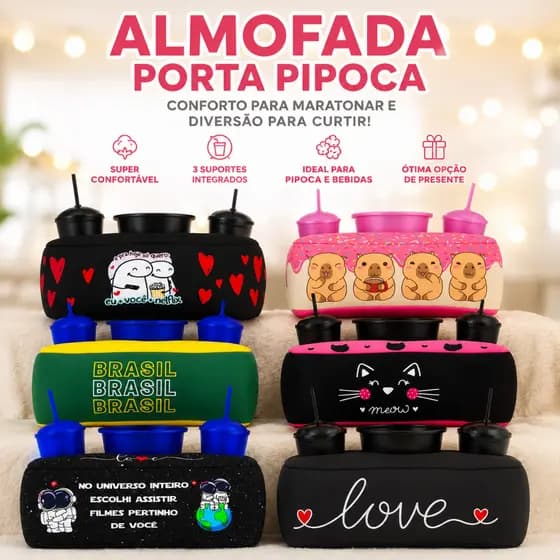 Almofada de pipoca Casal - Copa - Fork - Capivara - Gato - Love