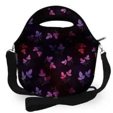 Bolsa Feminina Lancheira Térmica Neoprene Bolsa com Alça Lancheira Feminina  Purple Butterflies