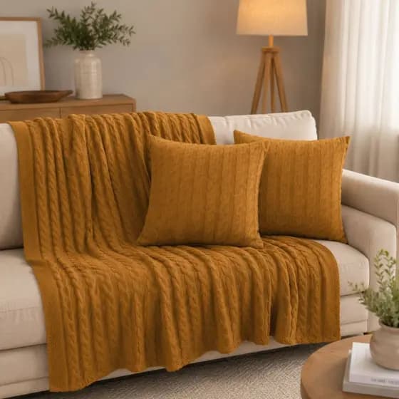 Manta de Sofá Xale Tricô Sala 180x90cm com 2 Capas Almofadas Decoração