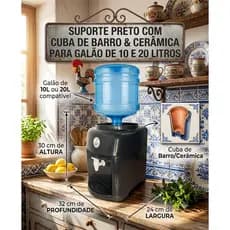 Suporte De Galão Preto Black Com Cuba De Barro Água Fresca Bebedouro