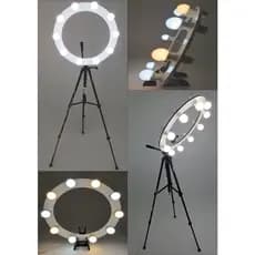 Ring Light 50cm 10 Soquetes E27 + Tripé 1,50m + Kit Selfie