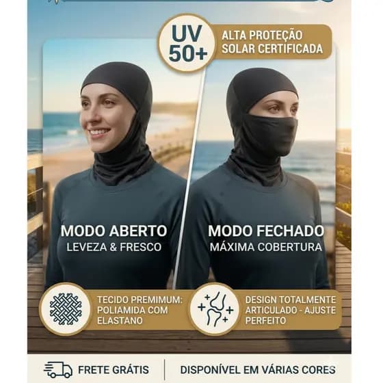 Touca Balaclava Articulada Com Proteção UV50+ Unissex Touca Ninja Proteção Solar Pesca, Moto, Trabalho