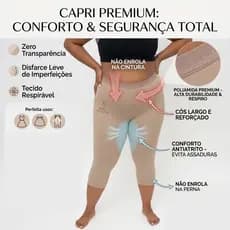 Calça Capri Plus Size Segunda Pele Microfibra Poliamida Nude Bege Preta Anaguá