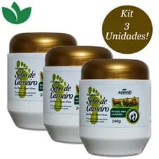 Kit 3 Unidades Creme Hid Sebo de Carneiro com Óleo de Argan e Cacau 240g Apinil