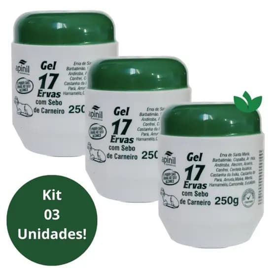 Kit 3 Unidades GEL 17 ERVAS Com Sebo de Carneiro 250g APINIL COSMÉTICOS