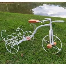 Enfeite De Jardim Bicicleta Decorativa Ferro Rústica Branco Pequena