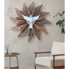 Lindo Resplendor do Divino Espirito Santo em madeira raios duplos 60 x 60 cm -Artigos Religiosos