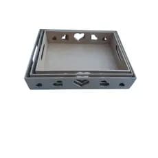 Trio de bandeja coração retangular 3mm em Mdf Cru