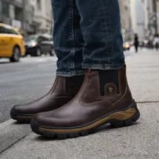 Bota Botina Masculina Coturno Impermeável Em Couro Resistente Palmilha Gel Flexen