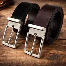 Kit 2 Cintos Social Masculino Couro Ecológico Reforçado Dupla Face Preto e Marrom Com Ajuste