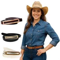 Kit Cinto Feminino Elegante Retangular Fino Fivela Dourada Moda Reforçado