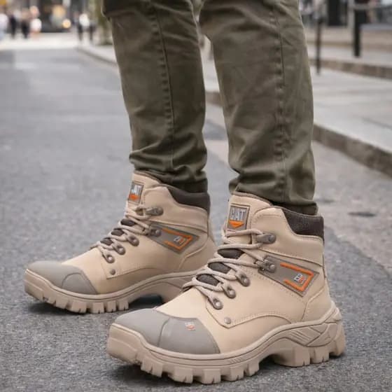 Bota Masculina Feminina Coturno Cat Em Couro Legitimo Com C.A e Palmilha em Gel