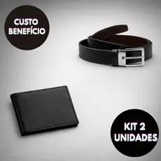 kit Cinto Masculino Social Dupla Face + Carteira Masculino Em Couro Ecológico