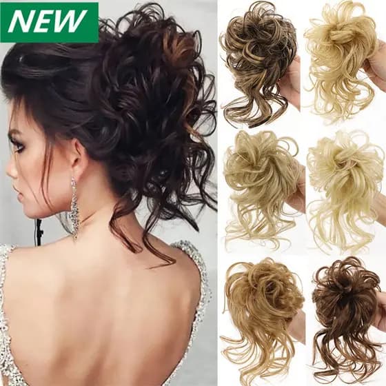 Mulheres Bun Cabelo Encaracolado Banda De Sintético Senhoras Marrom Preto Elástico Scrunchie Pedaços Pinos