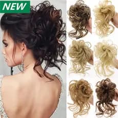 Mulheres Bun Cabelo Encaracolado Banda De Sintético Senhoras Marrom Preto Elástico Scrunchie Pedaços Pinos
