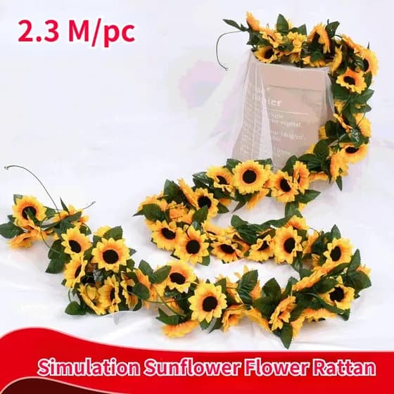 2.3M Simulação Girassol Flor Rattan Decoração Para Casa Artificial De Casamento Videira