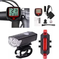 Kit de Acessórios para bike Lanterna frontal + Pisca Traseiro + velocímetro com fio