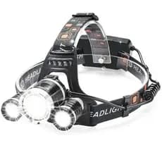 Lanterna de cabeça Camping, Trilha, Pesca, Escalada Recarregável 3 leds T6 CREE Potentes.
