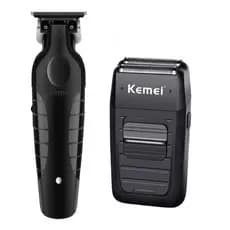 Kit 2 Máquinas de Acabamento Profissional Barbearia Kemei 2299-1102 Recarregável