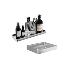 Kit Porta Shampoo Prateleira Inox 8x25 Alumínio + Saboneteira Inox Parede Prata Cromo