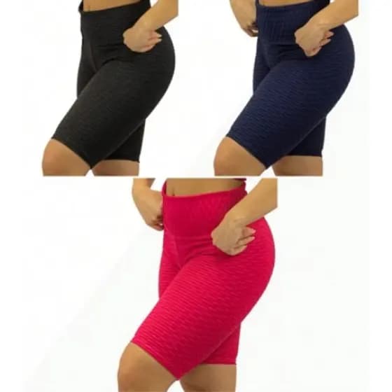 Kit 03 short Feminina Bolha Premium Com Cos Alto Fitness