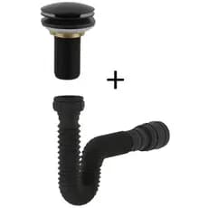 Válvula Click Preta + Sifão Preto, Válvula Para Cuba Com Sifão