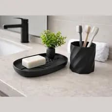 Kit para Pia Lavabo Banheiro com Saboneteira Suporte e Mini Vasinho com Planta Decoração Premium