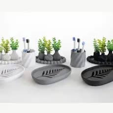 Kit de Lavabo Banheiro com Saboneteira Suporte Mini Vasinho com Planta Decoração