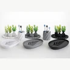 Kit para Pia Lavabo Banheiro com Saboneteira Suporte de Escovas e 3 Mini Vasos e Base Decoração