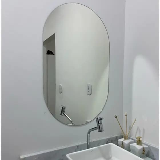 Espelho Oval de Parede Vidro Lapidado Decoração Quarto Sala Banheiro para Maquiagem  50x40 e 80x50