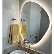 Espelho Orgânico com Luz Led Fria ou Quente Lapidado de Parede Moderno com Suporte Para Fixação