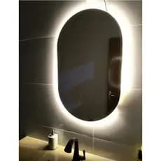 Espelho Oval com Luz Led Fria ou Quente de Parede Decoração Quarto Sala Vidro Lapidado com Suporte