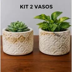 Kit 2 Vasos de Gesso para Plantas Artificial Cactos Suculentas Pintura Artesanato Vasinhos