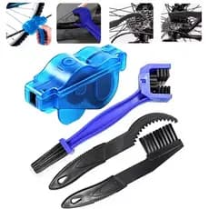 Kit Máquina e Escovas para Limpeza Corrente Bicicleta Bike 4 Peças