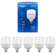 Kit 05 Lâmpadas Led Bulbo 50w E27 Bivolt Branco Frio 6500K Alta Potencia