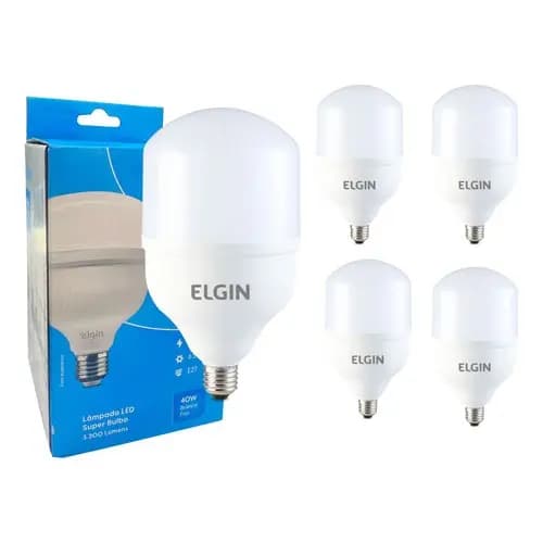 Kit 05 Lâmpadas Ultra Led 40w Bulbo Alta Potência Branco Frio 6500k Bivolt Elgin