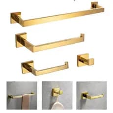 KIT ACESSÓRIOS QUADRADO PARA BANHEIRO METAL INOXIDAVEL 4 PEÇAS
