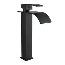 Torneira Banheiro Cascata Alta Metal Inox Monocomando Preta Fosco 30cm