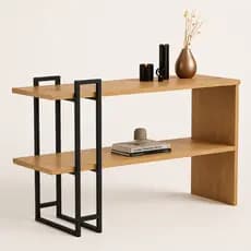 Bancada Decorativa Madeira com Estrutura Preta Estilo Loft Para Sala e Escritório