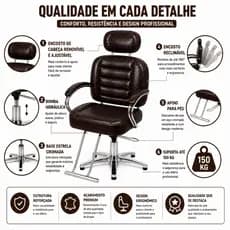 Cadeira Barbeiro Profissional Reclinável Marrom