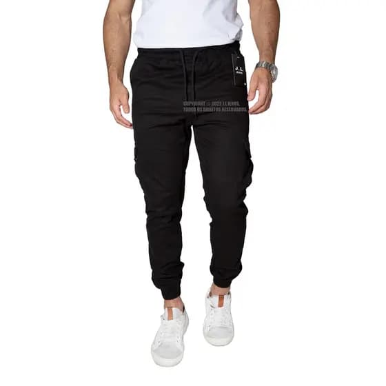 Calça Cargo Jogger Masculina Sarja Colorida Com Elástico