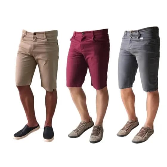 kit 3 Bermuda Masculina Jeans  Sarja Coloridas Brim Slim
