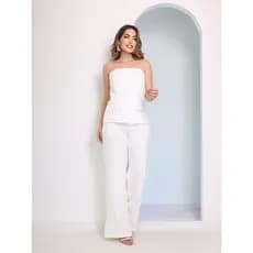 Conjunto Feminino Alfaiataria Calça e Blusa Tomara que Caia