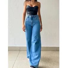 Calça Jeans Feminina  Wide Leg 100% Jeans Feminina Tecido Grosso Premium2024